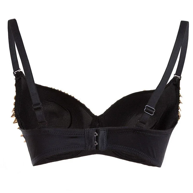 Sexy Women Push Up Bras Silver Gothic Bra Top Rivet Punk Lingerie Nightclub Party Hot Fashion Underwear Rave Bralette
