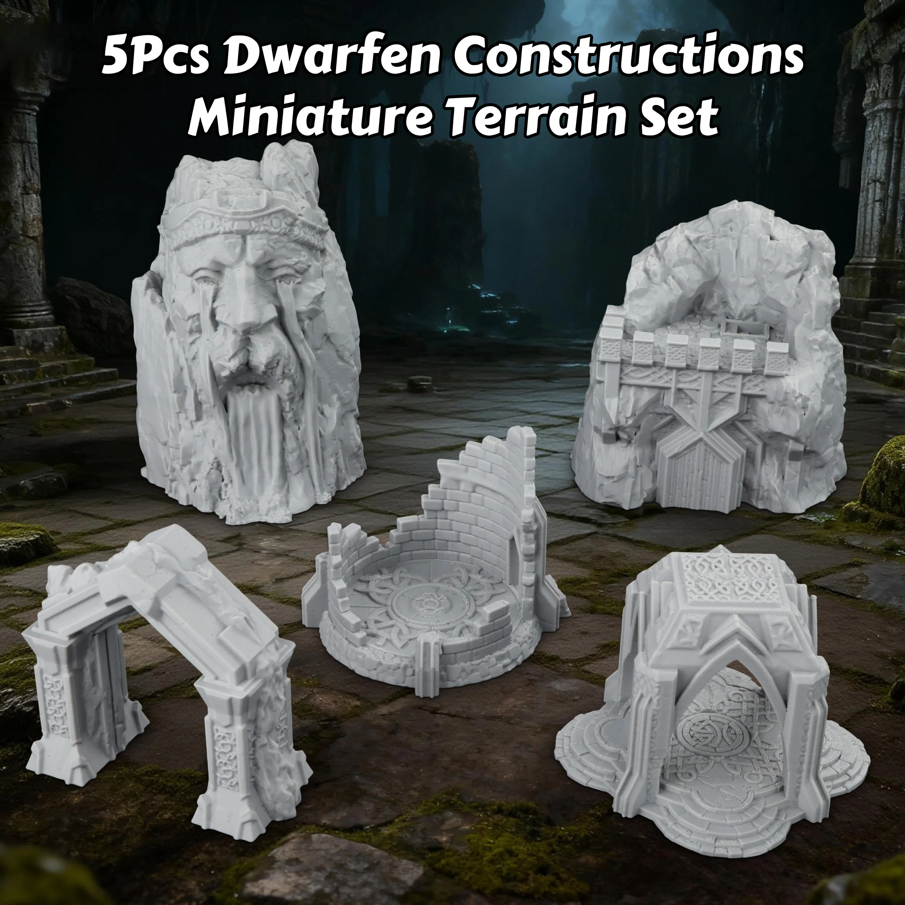

5 Pcs Dwarfen Constructions Miniature Terrain - RPG Dungeon & Mountain Scene, Compatible with TTRPG & Fantasy Diorama Senarios