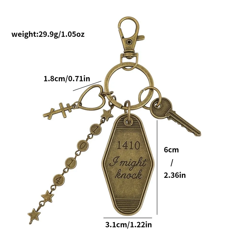 Vintage Hotel Key Design Keychain Heated Rivalry Inspired Antique Gold Tone Backpack Charm With Star/Key/Heart Charms Key Ring