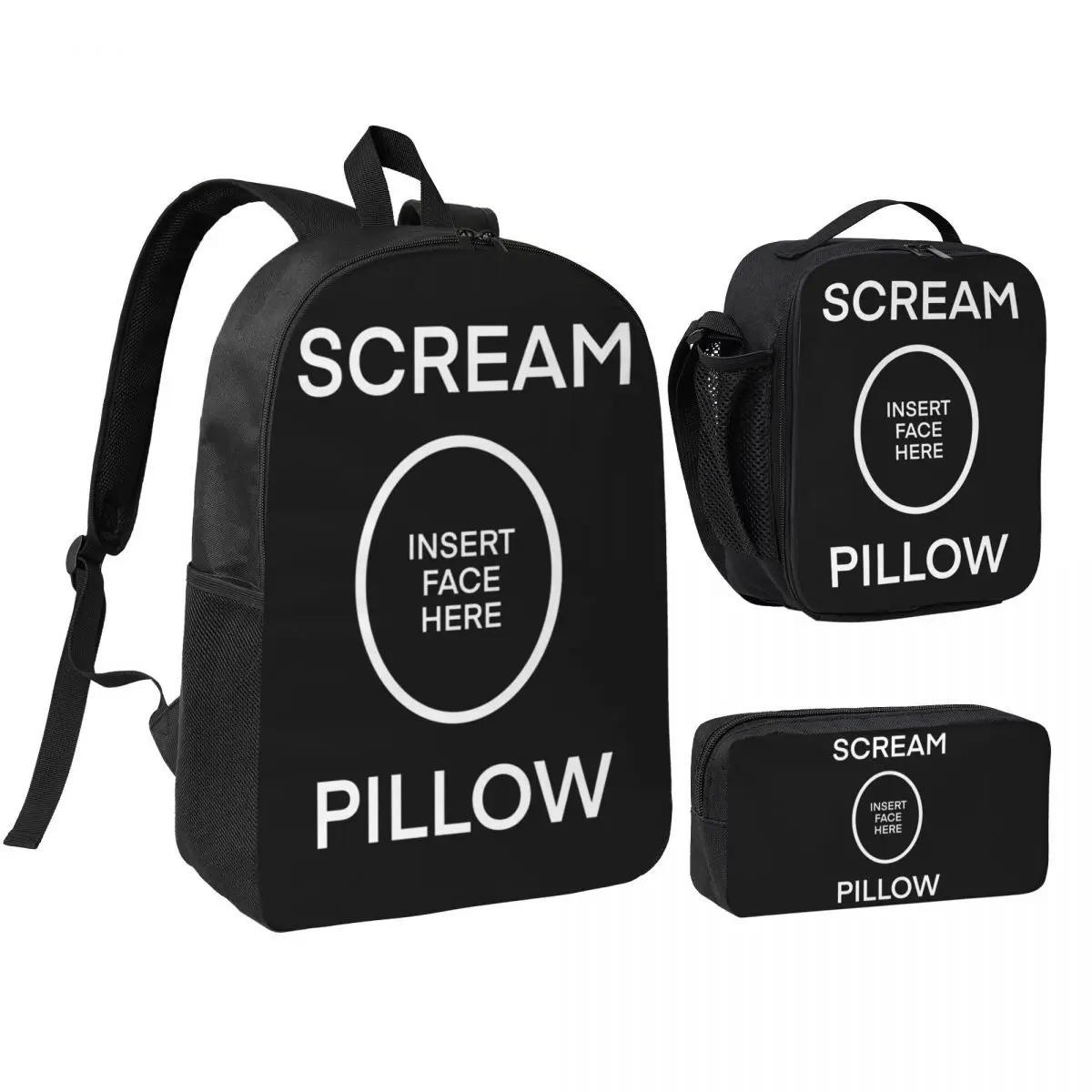 SCREAM PILLOW Backpack Student BookBag School Bag Shoulder Bags 3ps Insulated Lunch Bag Pencil Case