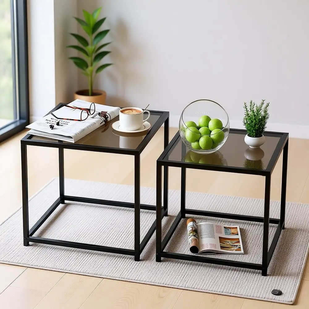 

Современный набор прикроватных столиков из серого стекла, идеально подходящий для гостиной и спальни, 50 см