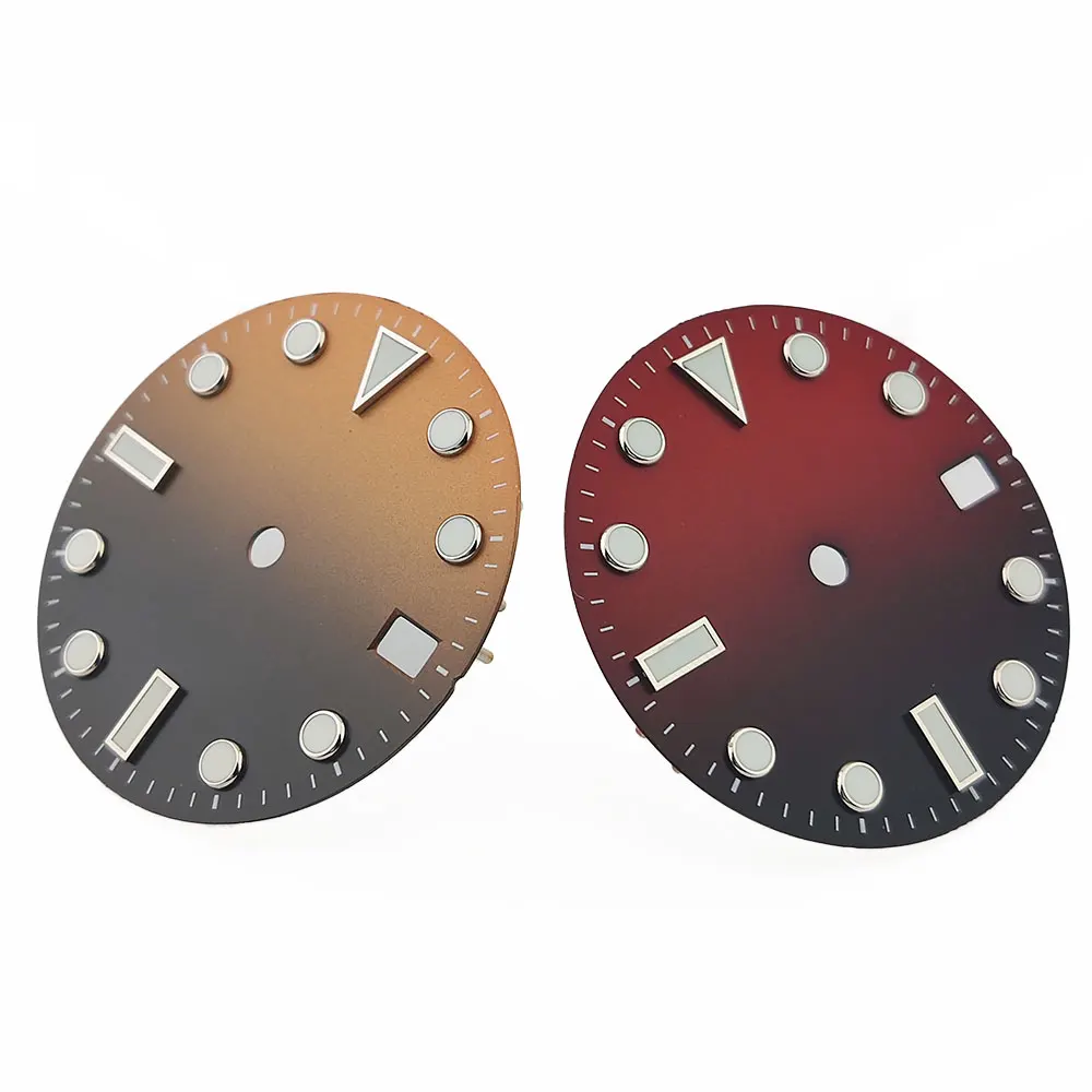 28,5 mm Zifferblatt, einzelnes Kalenderzifferblatt, blau-grünes Leuchtzifferblatt, passend für NH35/36/34 Uhrwerkszubehör, anpassbares Logo-Uhrenzifferblatt