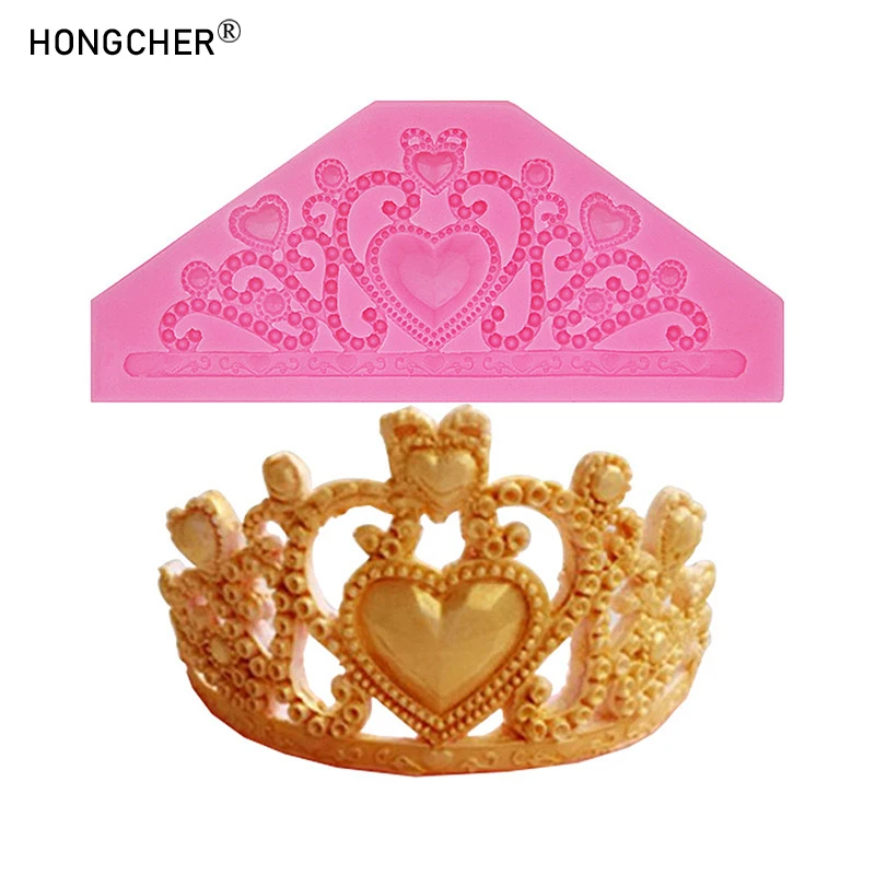 Love Diamond Jewelry Large Crown Handmade DIY Birthday Crown Lace Surround Cake Dessert Decoration Silicone Mold