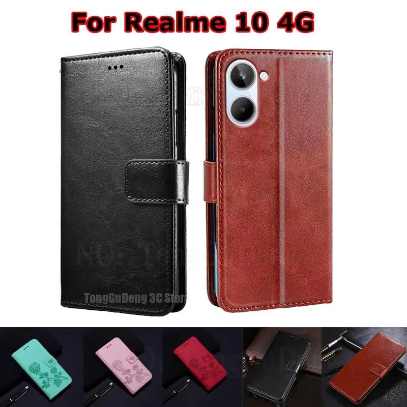 

Чехол-кошелек для Etui Realme 10 4G 2022 дюйма, флип-чехол для телефона с подставкой, чехол для carжих Realme10 Realmi 10 4G 6,4 дюйма, женские чехлы