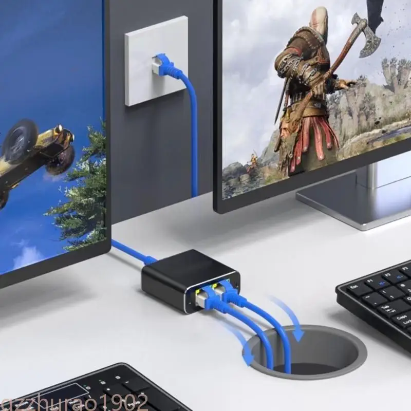 97QB RJ45 Splitter 1 a 2 1000/100Mbps RJ45 EXTENSION Conector acoplador USB DC5V