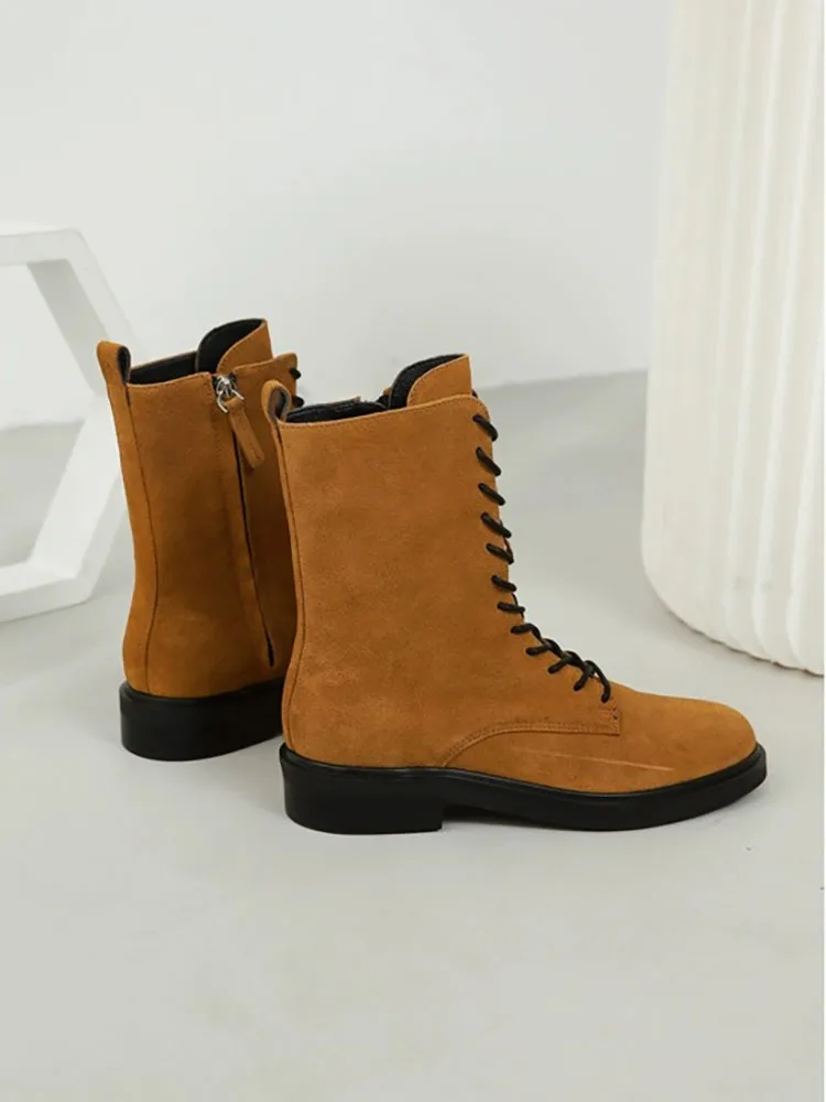 MOOQDAAX Winter Boots for Women 2024 Genuine Leather Round Head Ankle Boots Female Autumn Fashion Women Boots Platform Boots