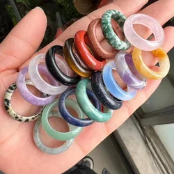 6mm Unisex Natural Stone Rose Pink Quartz Rings Amethysts Lapis Crystal Obsidian Finger Ring Party Wedding Size 17-20