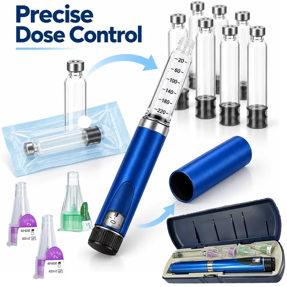 Reusable Injection Pen Peptide Pen,Insulin Pen Bag Adjustable Dose Cartridge Subcutaneous Injector Medical Durable Precise