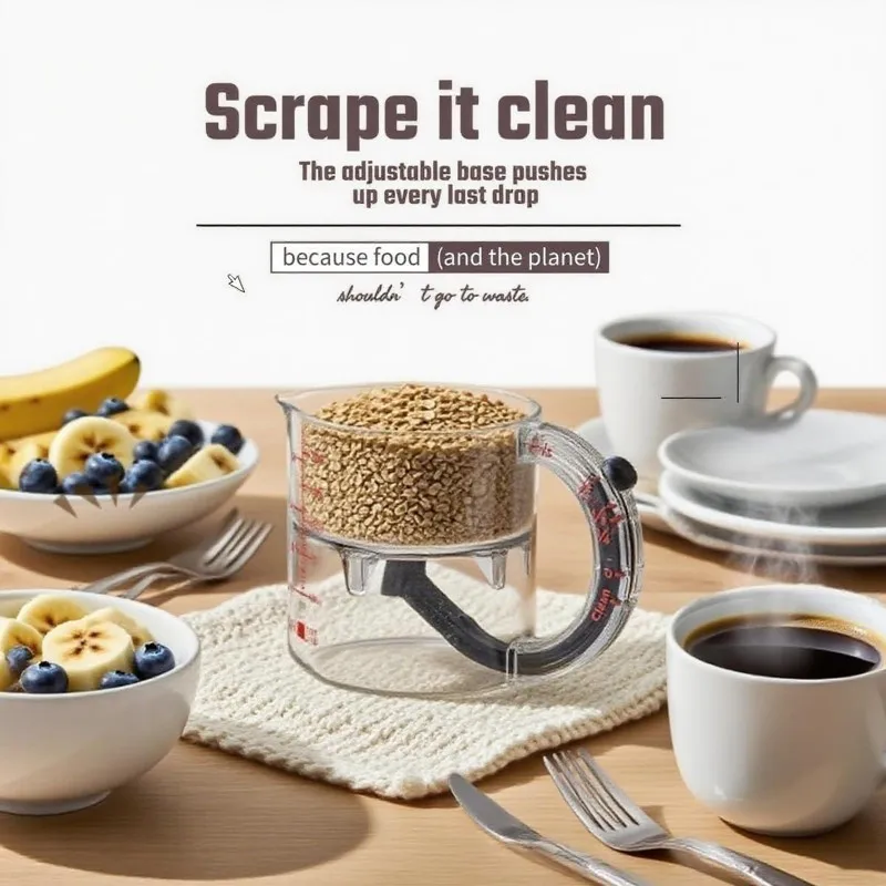 

200ML Multi-Functional Measuring Cup 4-In-1 Measuring Cup with Scraper-Style Seal Base Measurings Cube Cups for Cooking