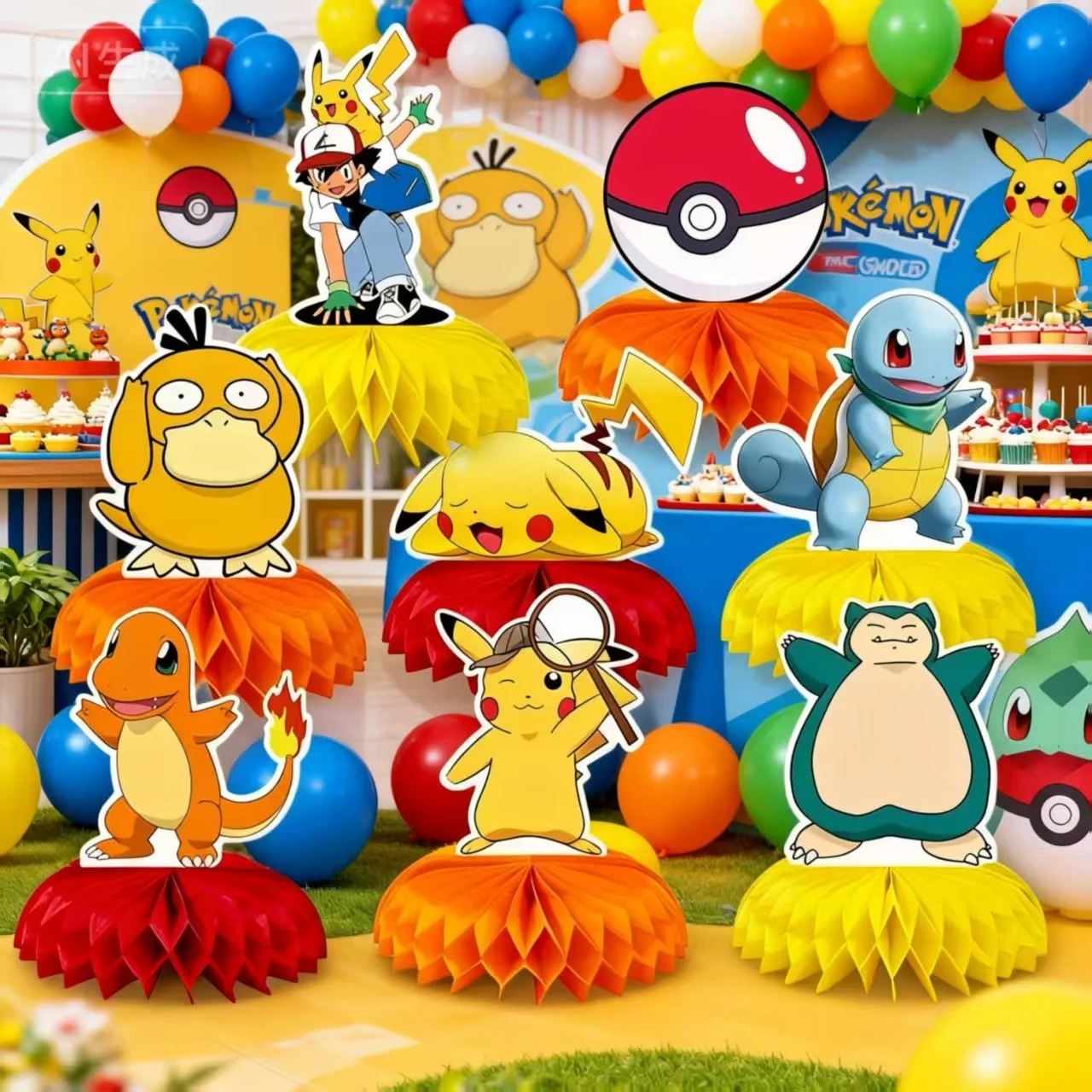 Pikachu Pokemon Honeycomb Desktop Dekor DIY Pokemon Geburtstag Party Tisch Topper Dekor Kinder Baby Shower Party Supplie