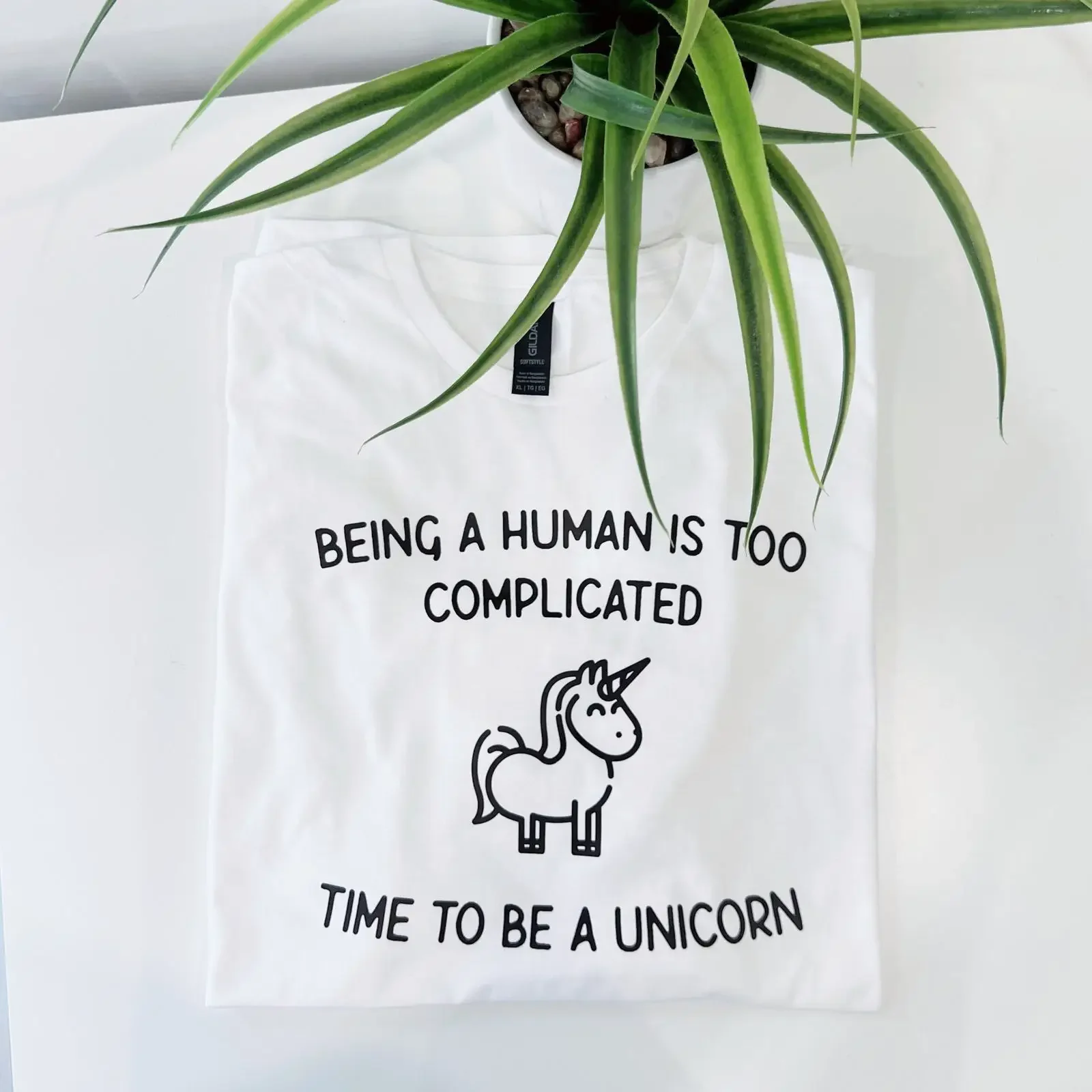 Unicorn T Shirt Being Human Is Too Complicated Soft Cotton Sizing vintage Washed fashion Comfortable Stretched Versatile homme