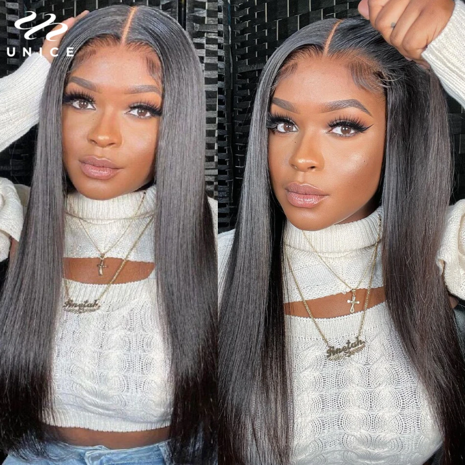 UNice Glueless Wigs Human Hair Straight 7x5 13x4 Lace Front Human Hair Wig Pre Cut Pre Bleached Lace Frontal Wig Ready To Wear