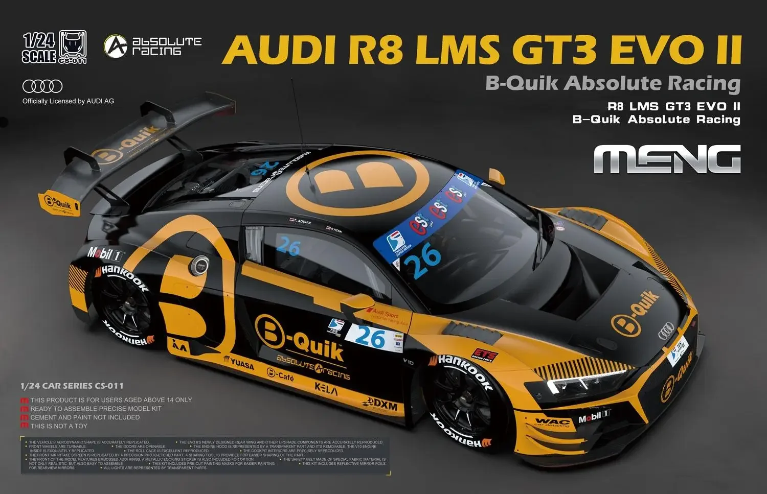 

MENG CS-011 1/24 R8 LMS GT3 EVO II B-Quik Absolute Racing Model Kit