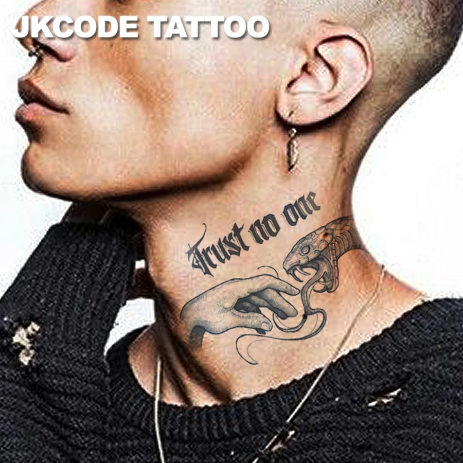 Trust No One Snake Tattoo Stickers for Neck and Hand, Rock Hip-Hop Cool Style Herbal Temporary Tattoos, Long-Lasting Waterproof for 15 Days