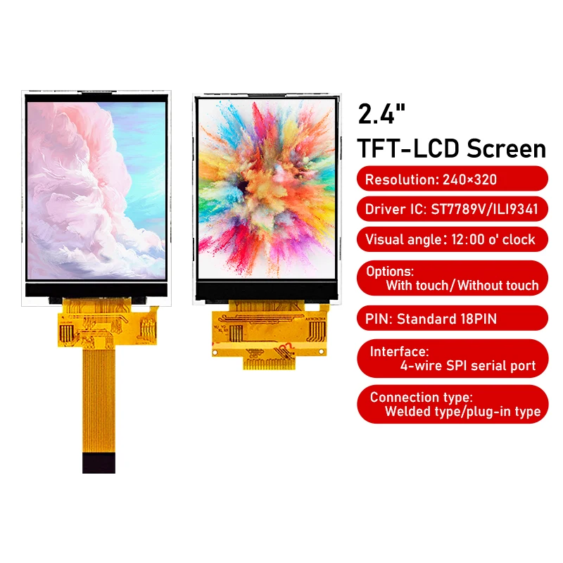 2.4-inch SPI serial port TFT LCD LCD soldering plug 18p resistor touch screen 9341 driver 7789 TFT color screen