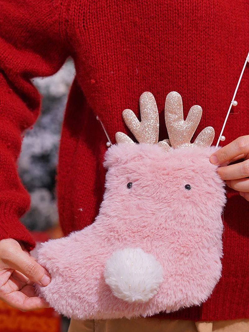 حقيبة حلوى الرنة الأصلية لعيد الميلاد، حقيبة هدايا بناتي وردية اللون، مجموعة ديكور احتفالي، لعبة الحلي