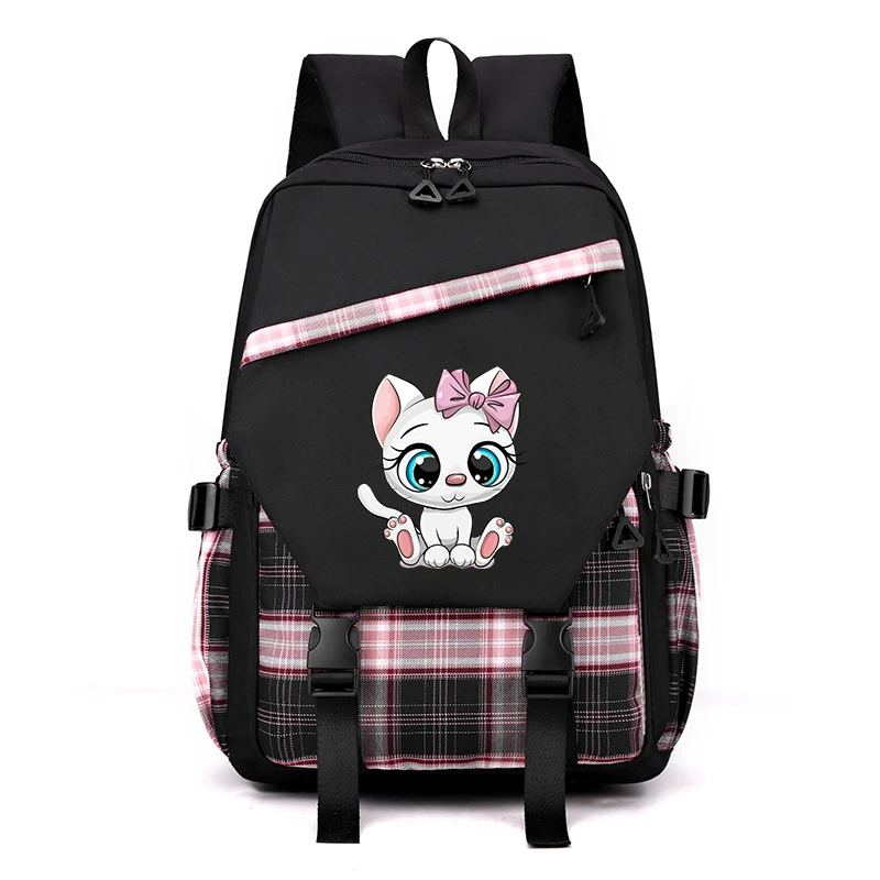 

Nylon Backpack for Women Girls Large Capacity Shoulder Bag Water Resistant Schoolbags Funny Cat Print Anime Bookbag Mochilas