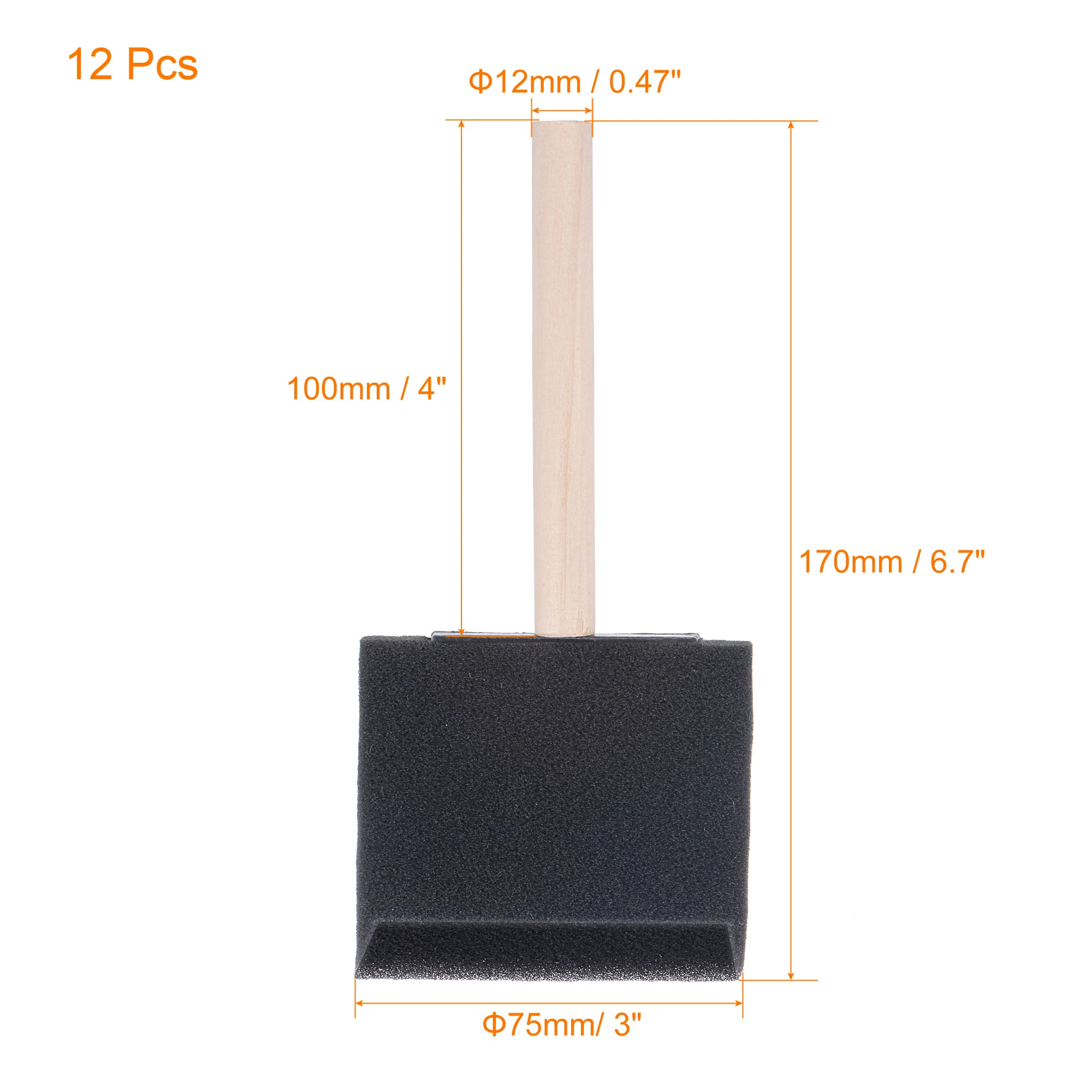 uxcell 3 Inch Foam Paint Brushes Bevel Edge with Wood Handle Sponge Brush 12 Pcs for Painting