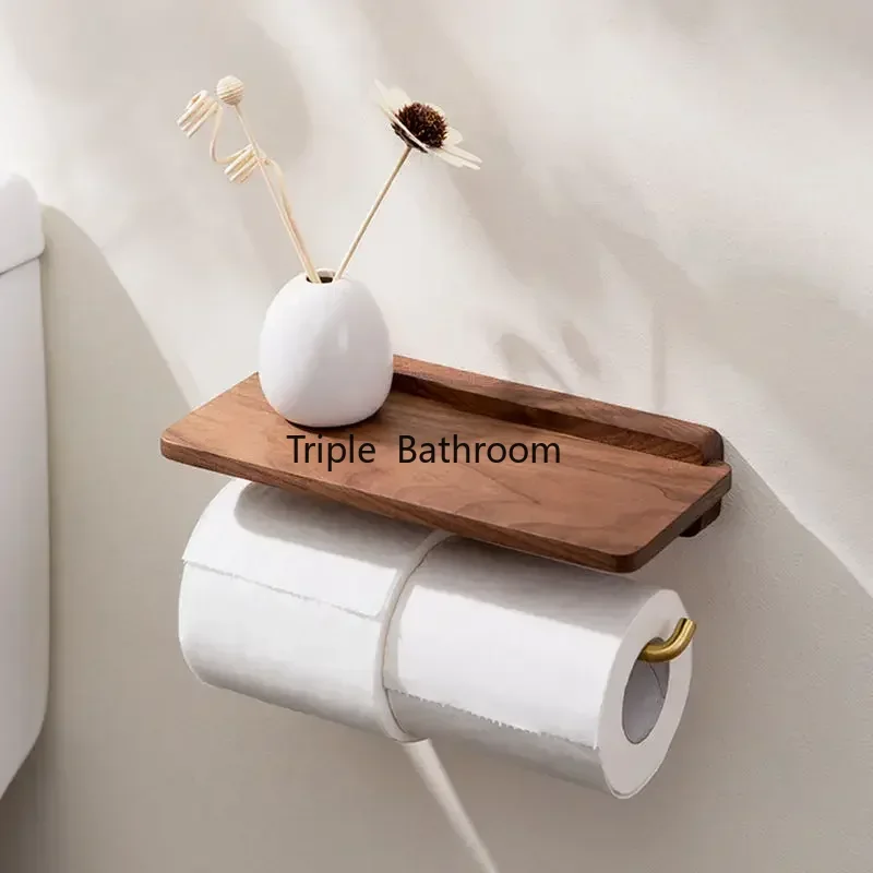 1 Pc Stainless Steel Black Walnut Tissue Holder Wall Mounted Tissue Holder Punching Installation Toilet Bathroom Accessories