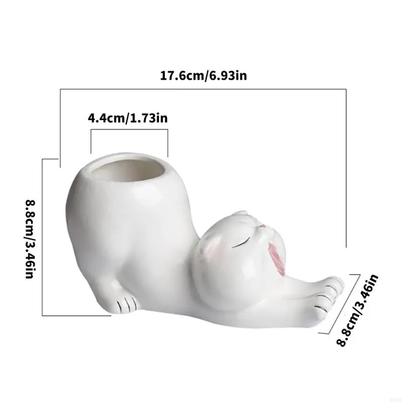 Ceramic Flower Pot with Stretching Figure Design, Tabletop Plant Holder for Desk, Shelf, Windowsill and Indoor Home Use B03E