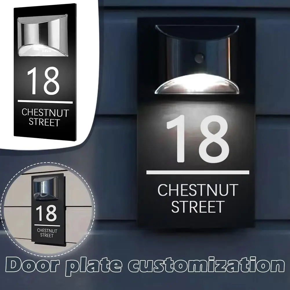 Customized External Door Number Light LED Solar Door Number 3D Laser Cutting Acrylic Board Luminous Street Surname Door Number