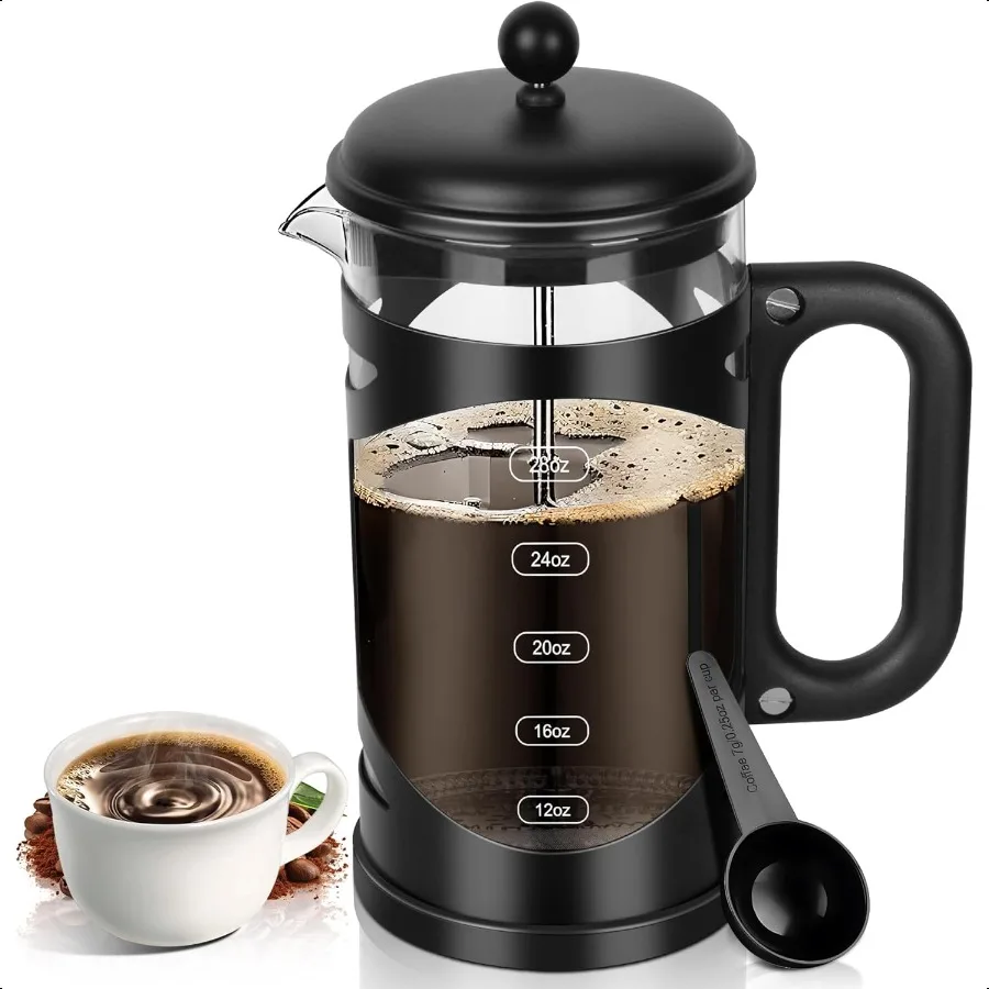 

34 Ounce French Pr Coffee Maker Black Stainl Steel Coffee Pr with 4Level Filter System Heat Resistant Thickn Borosilicate Glass
