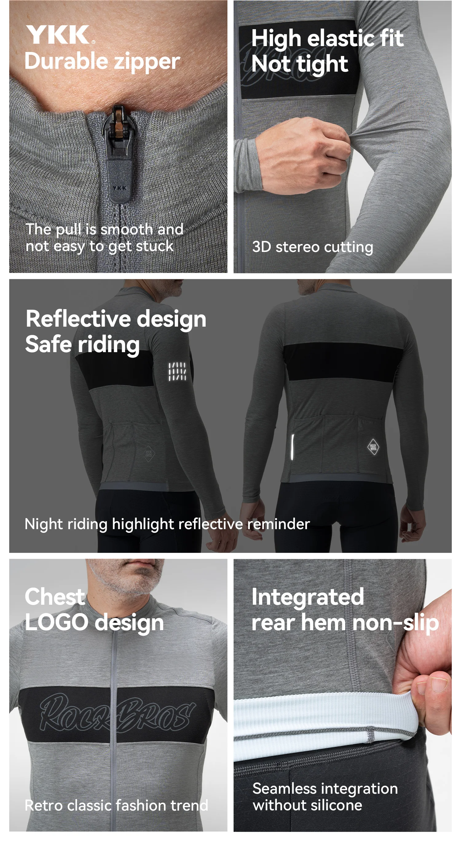 ROCKBROS Radtrikot mit langen Ärmeln, 17,5-Mikron-Wolle, atmungsaktive Fahrrad-Sportbekleidung, Sport-Tencel-Wollkleidung, Outdoor, Frühling/Herbst – Detail 11