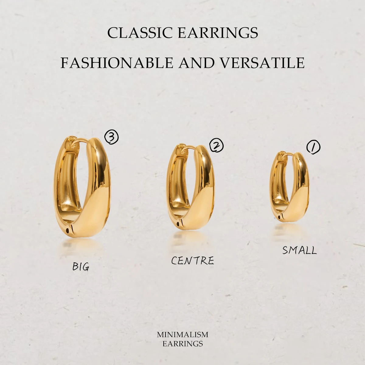 

AIKOER Simple Classic 18K Gold Color Plated Stainless Steel 14mm 16mm 18MM O Shaped Earrings for Women Party Gifts