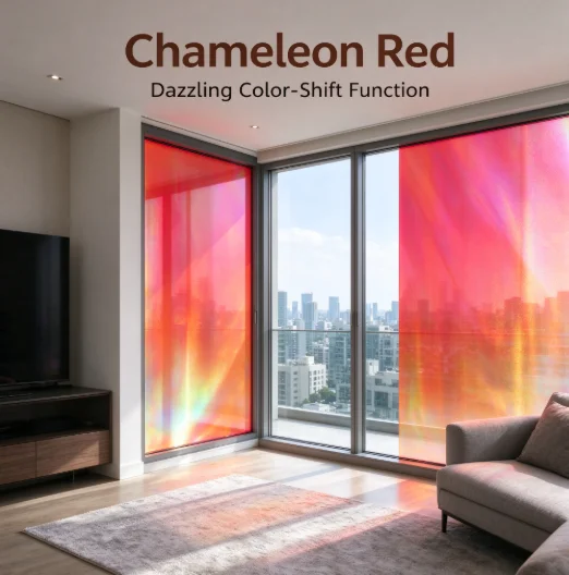 Chameleon Red PET One Way Vision Window Film Roll Privacy Glass Tint Heat Insulation Anti UV DIY Install For Home Office Car Gla