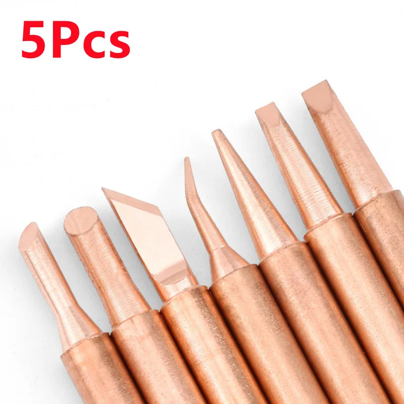 5pcs 900M-T Pure Copper Soldering Iron Tip Lead-free Solder Tips Welding Head BGA Soldering Tools Branding Iron
