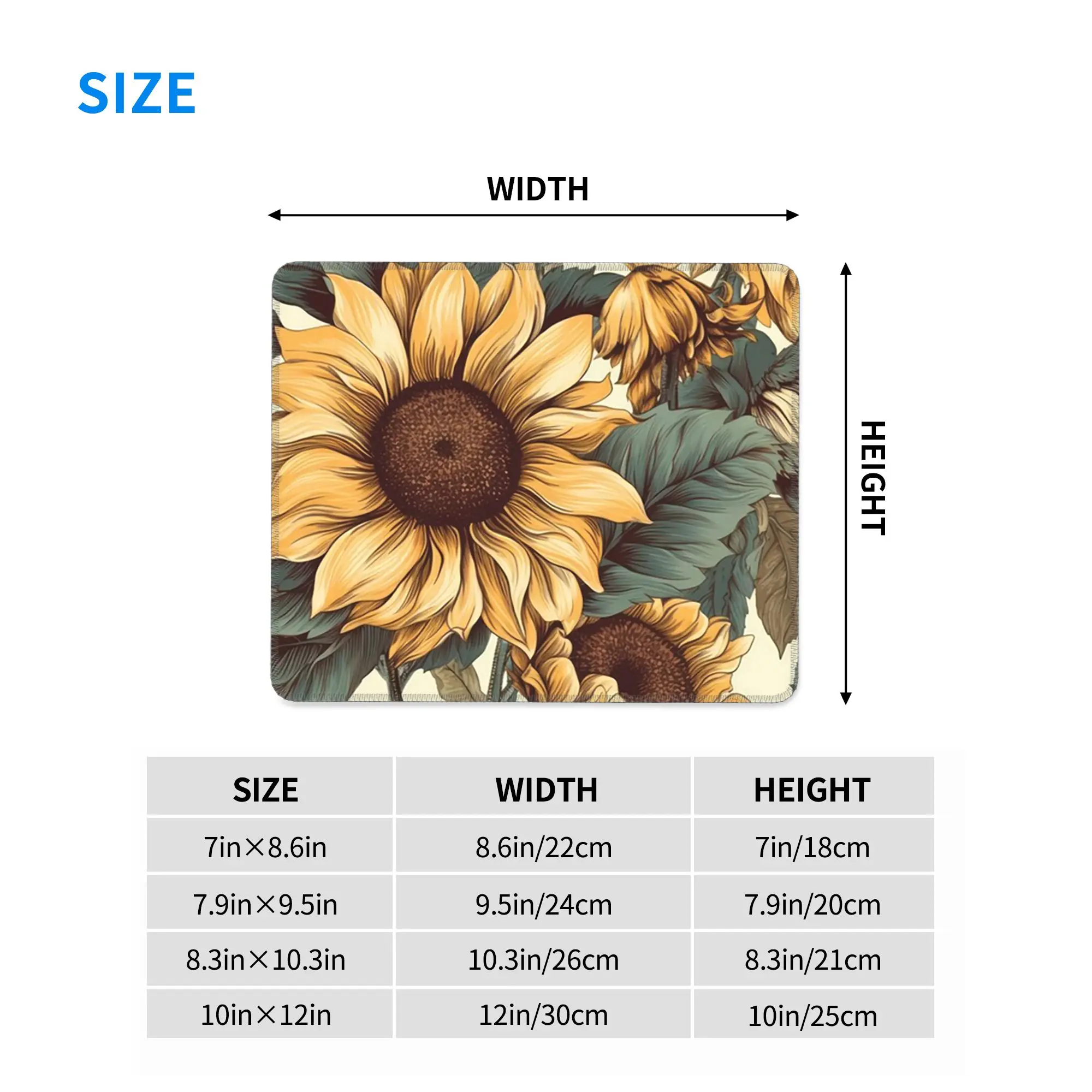 Golden Sunflower Cluster Botanical Drawing Mouse Pad Computer Keyboard Mouse Mat Gaming Laptop Desk Mat Accessories Table Mats