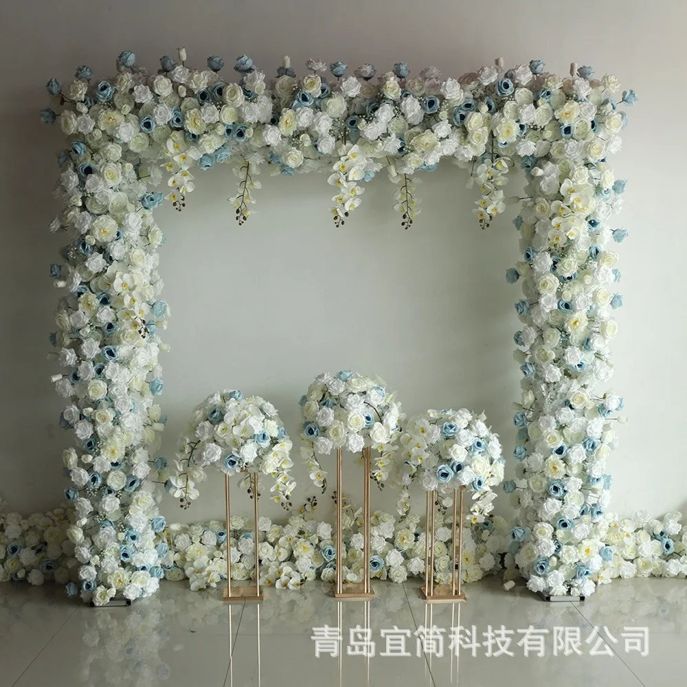 Customized White And Blue Simulated Flower Arch Foreign Trade Wedding Arch Flower Source Factory Bouquet Retro