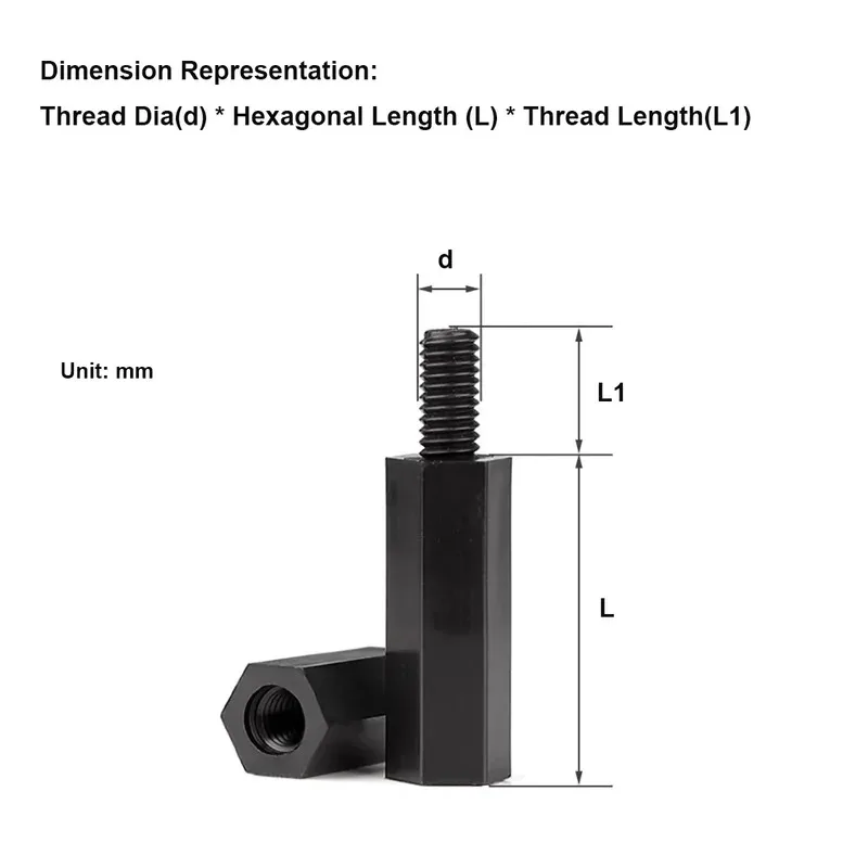 Nylon Single Head Hex Standoff Insulated Spacer Column With Nut Black