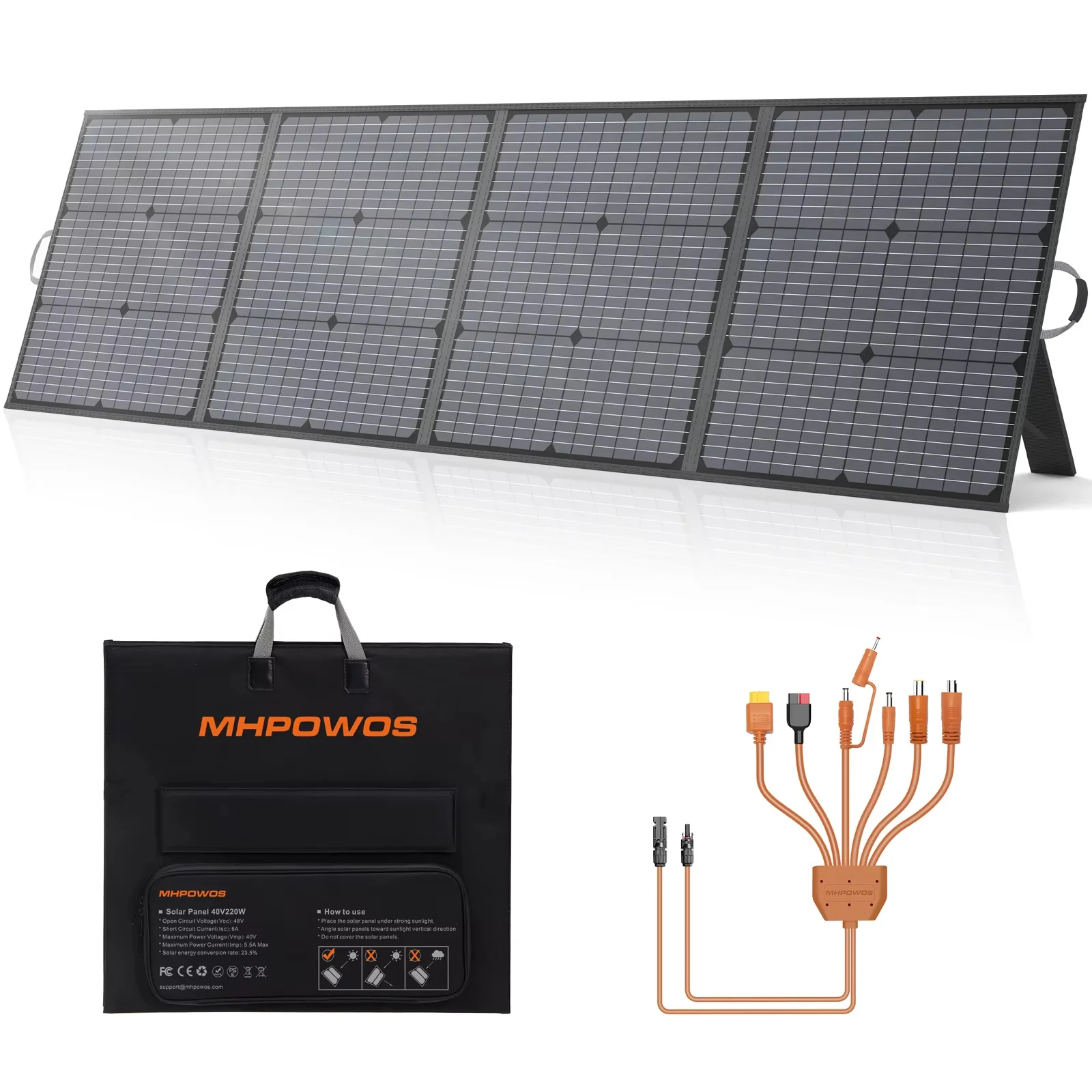 MHPOWOS 220W Portable Solar Panel for Power Station, 23.5% High Efficiency Foldable Solar Panel Charger for Camping RV Emergency