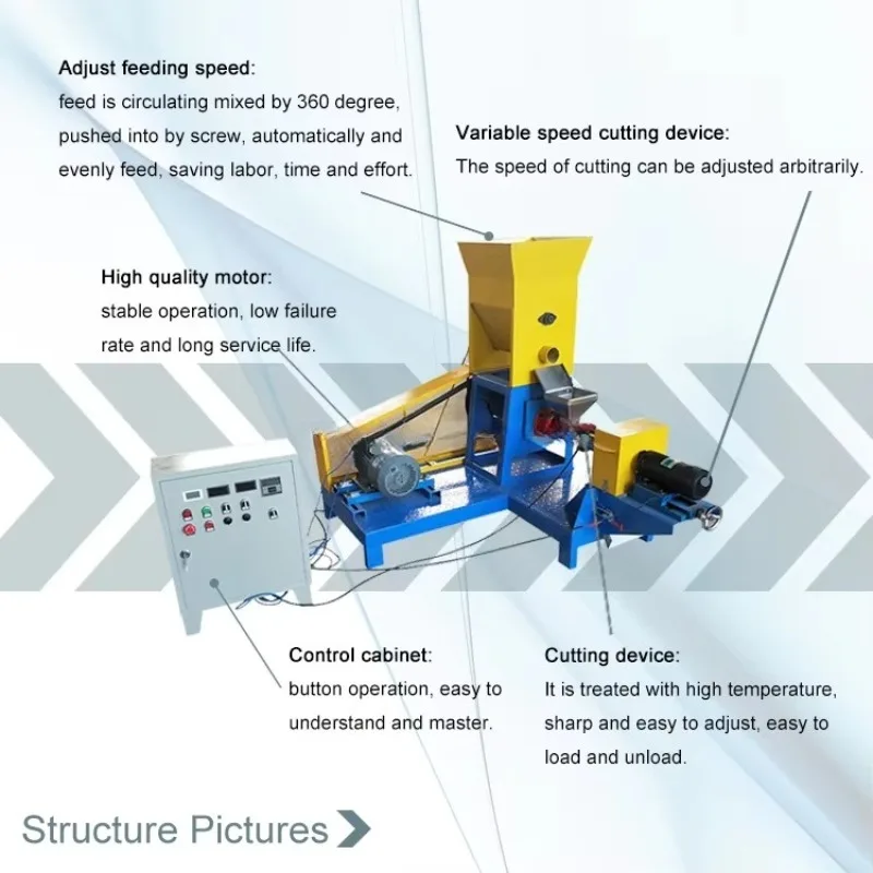 Automatic Floating Fish Feed Pellet Extruding Machine Adjustable Cutting Speed With Electric Control Cabinet Customized