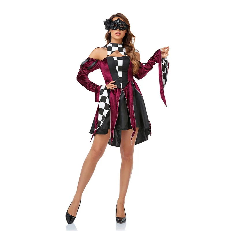 ساحر مهرج سر الملكة زي الدكتور حفلة تنكرية الكرة الزي هالوين تأثيري مرحلة الأداء الملابس النسائية Faion