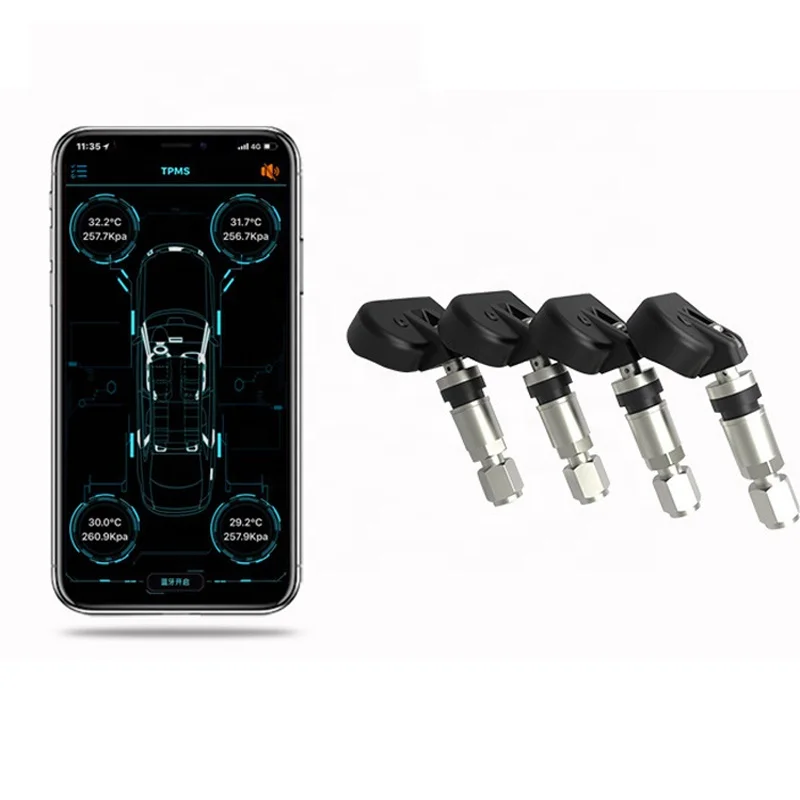 

Телефон TPMS Blue to BLE 5.0 Встроенный датчик давления в автомобильных шинах Дисплей мобильного приложения Противоугонный водонепроницаемый TPMS Android IOS