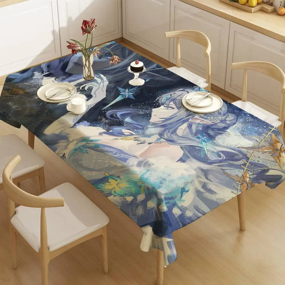 Snezhnaya Genshin Impact Table Cloth Polyester Print Waterproof Oilproof Rectangular Party Table Cover Tablecloth Picnic Mat