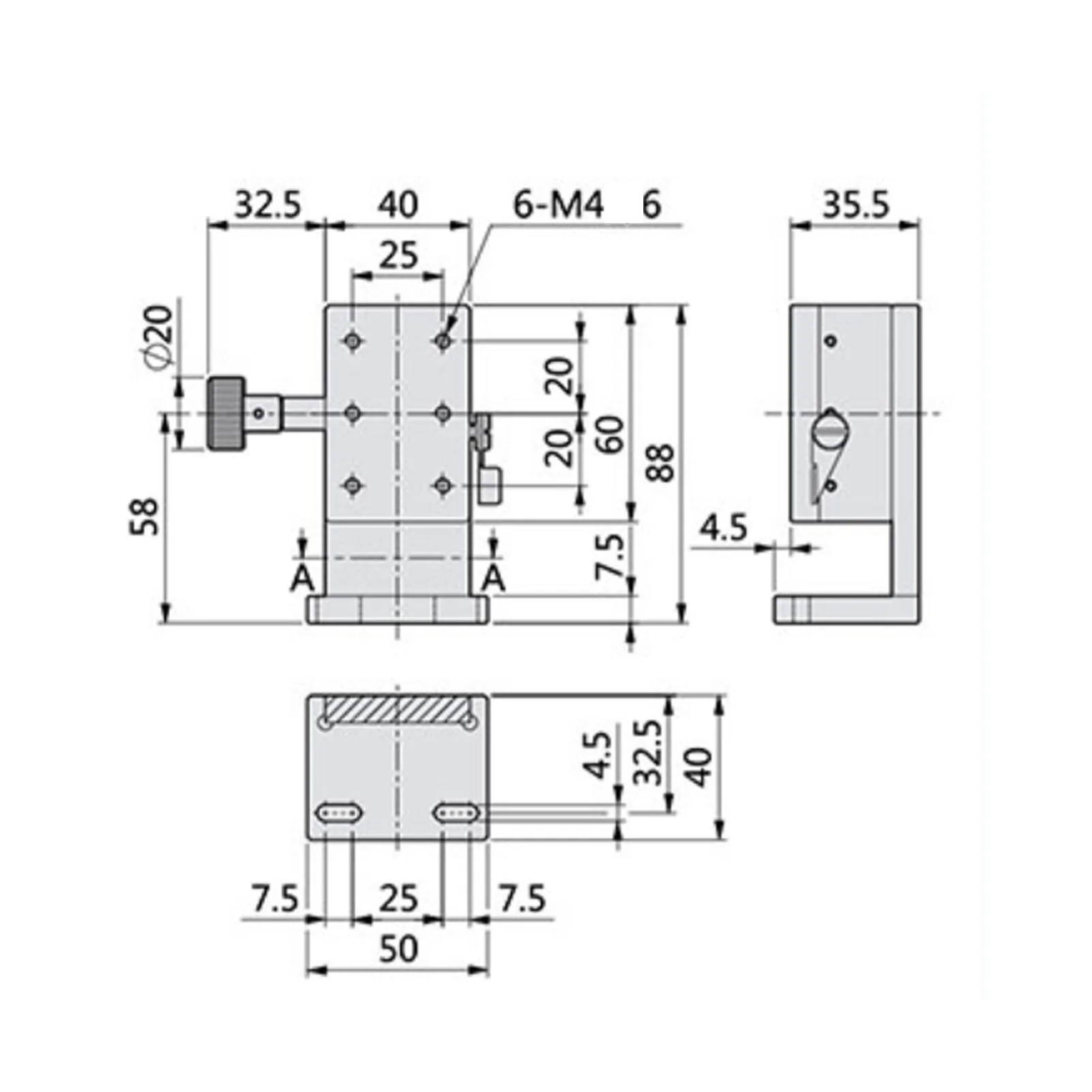 Z-Axes Linear Stage Manual Twist FineTune Platform Sliding Table Aluminum Alloy SPZ4060