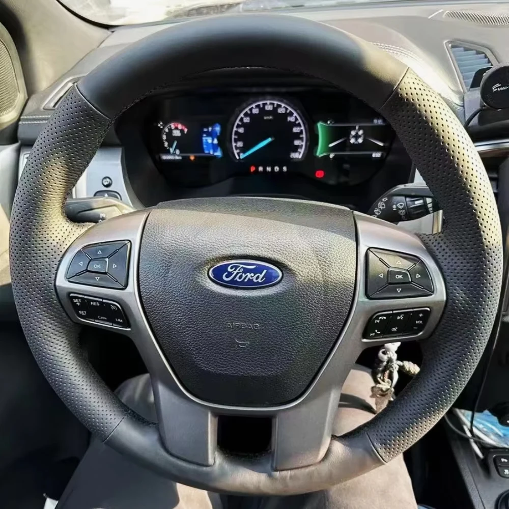 Customized Car Steering Wheel Braid Cover Hand Sewing Microfiber Leather For Ford Ranger 2016 2017-2019 Everest 2016-2019