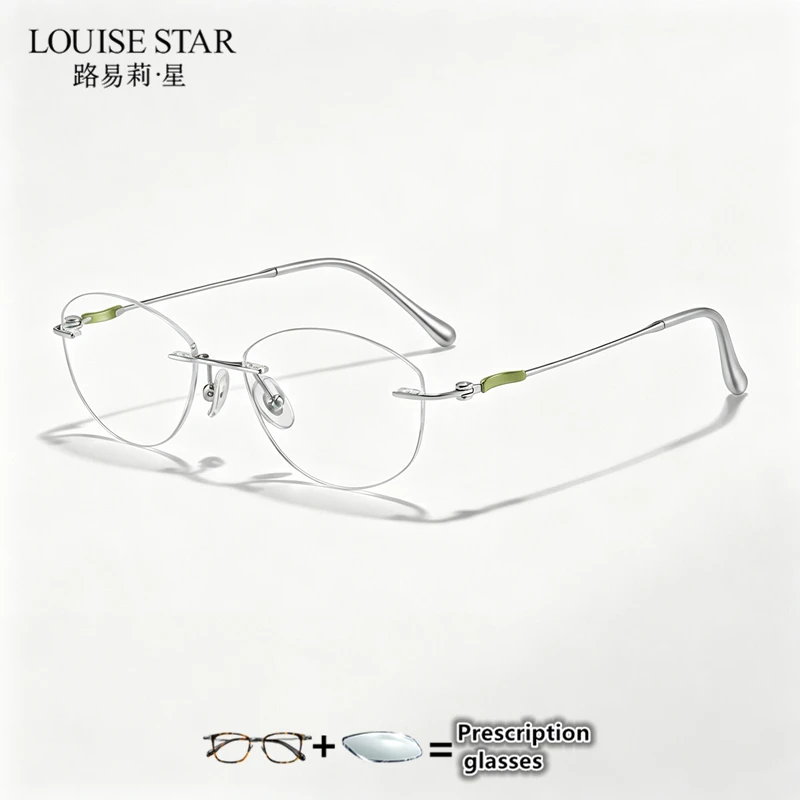 Ultra light pure titanium frameless optical frame for women, oval frameless frame for myopia prescription customization