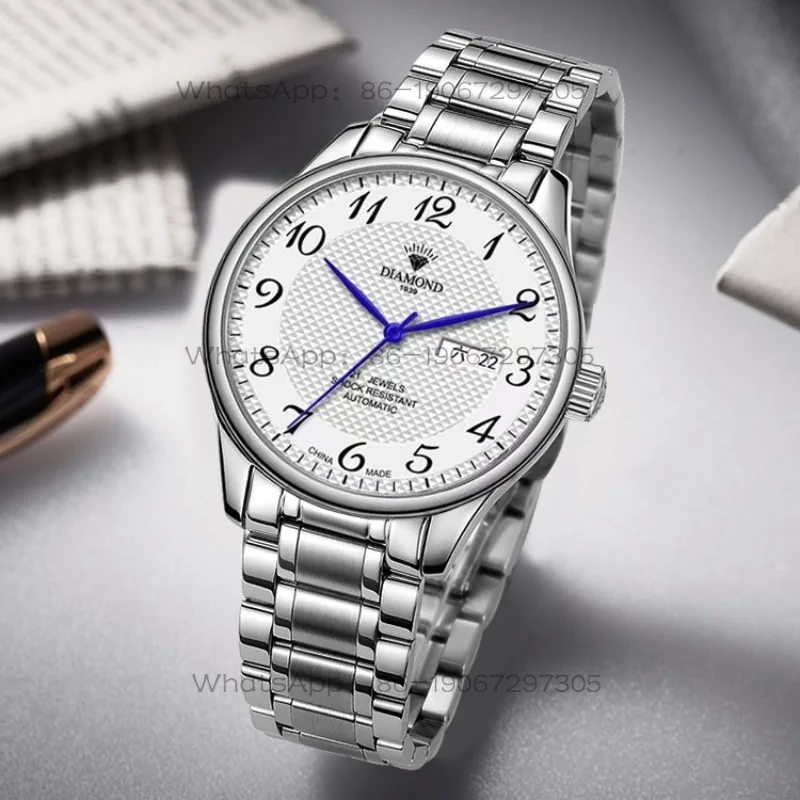 Shanghai Diamond Brand Fully Automatic Mechanical Watch Double Calendar Stainless Steel Waterproof Large Digital Domestic Watch