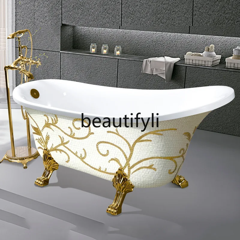 

Golden bathtub mosaic bathroom with independent retro style European bath concubine bathtub