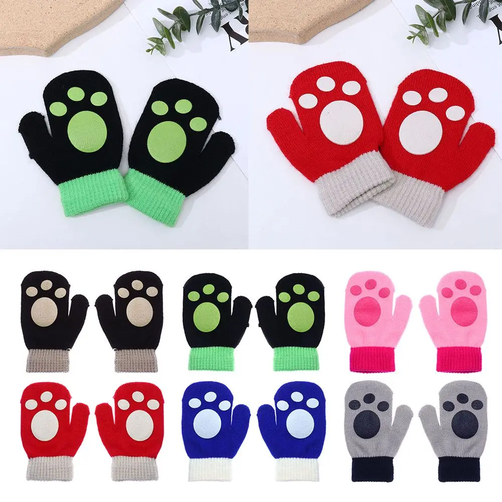 Gants tricotés chauds pour enfants de 1 à 4 ans, couleur bonbon, mitaines d'hiver à motif d'empreinte digitale