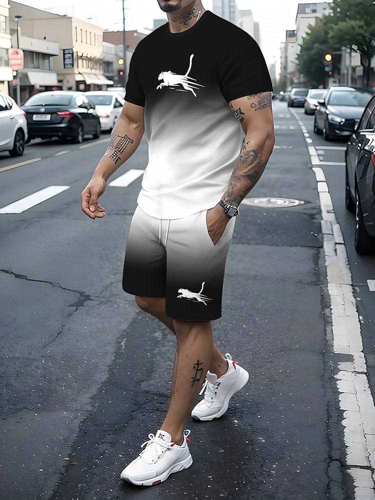 Men's T-shirt And Shorts Set Summer Outdoor Street Men's Fashionable Short-sleeved Top Everyday Casual Men's Beach Shorts