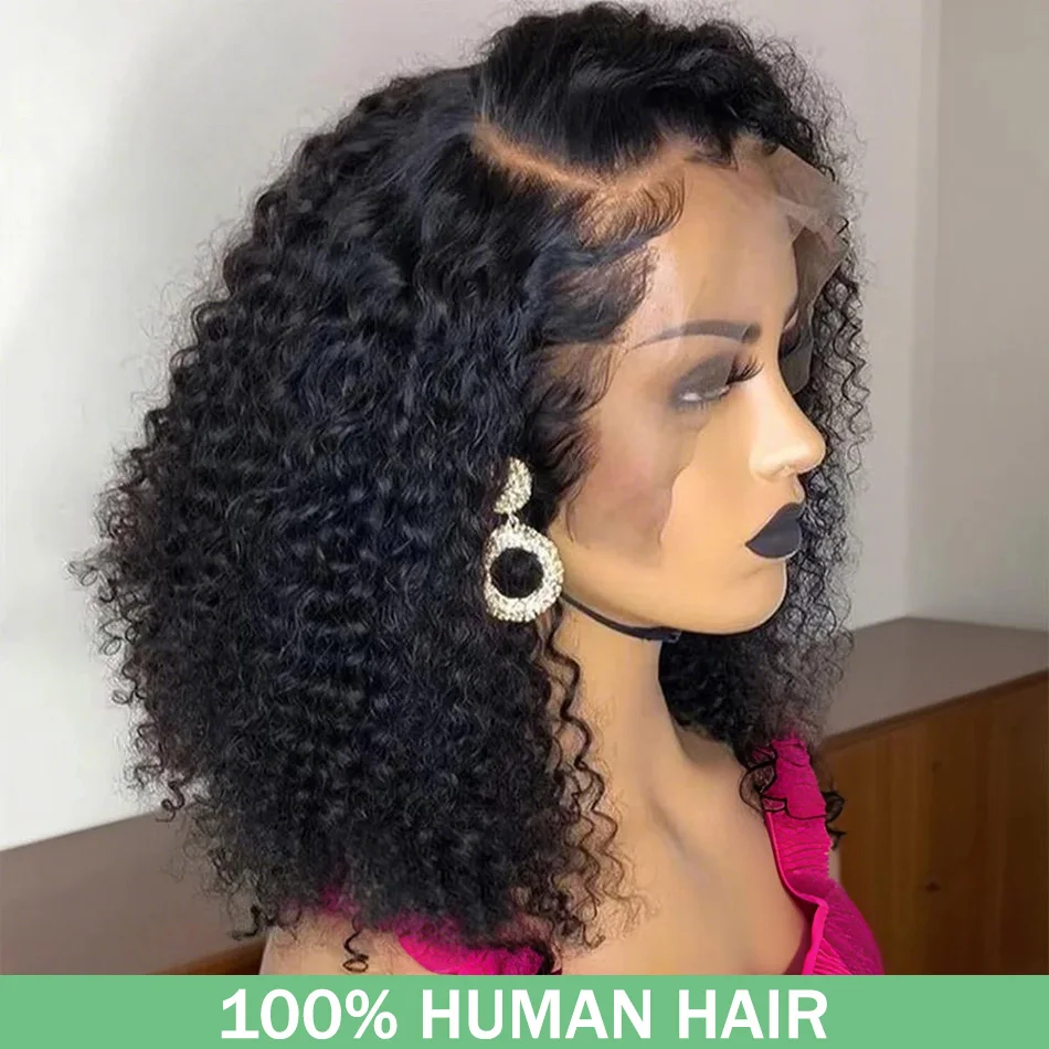 

Плотность 200 16 дюймов Глубокая волна Короткий парик Боб 13x4 Парики фронтальной части шнурка Человеческие волосы Натуральные черные вьющиеся 4x4 Парик фронта шнурка