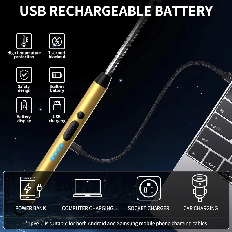 2-piece Arc Pulse Windproof Lighter with 360 ° LED Display Screen, Suitable for Candles, Camping, Barbecue, and Fireplace
