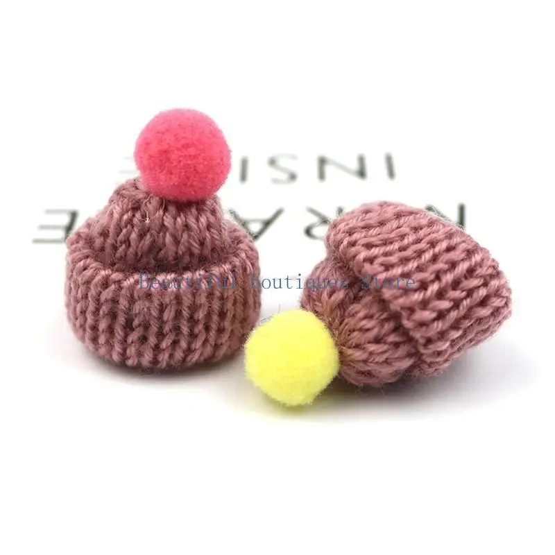 

U4LF 100 Pcs Handmade Mini Finger Hat Pom Pom Hat Brooch Earrings Making Christmas Knit Hat Christmas Tree Ornaments Crafts