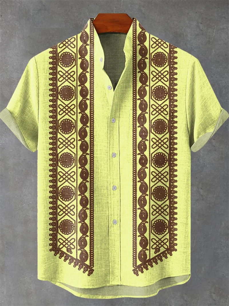 Men's Short Sleeve Linen 100% Shirt 3D Octopus Print Funny Art Hawaiian Leaf Flip-Collar Shirt New Collection