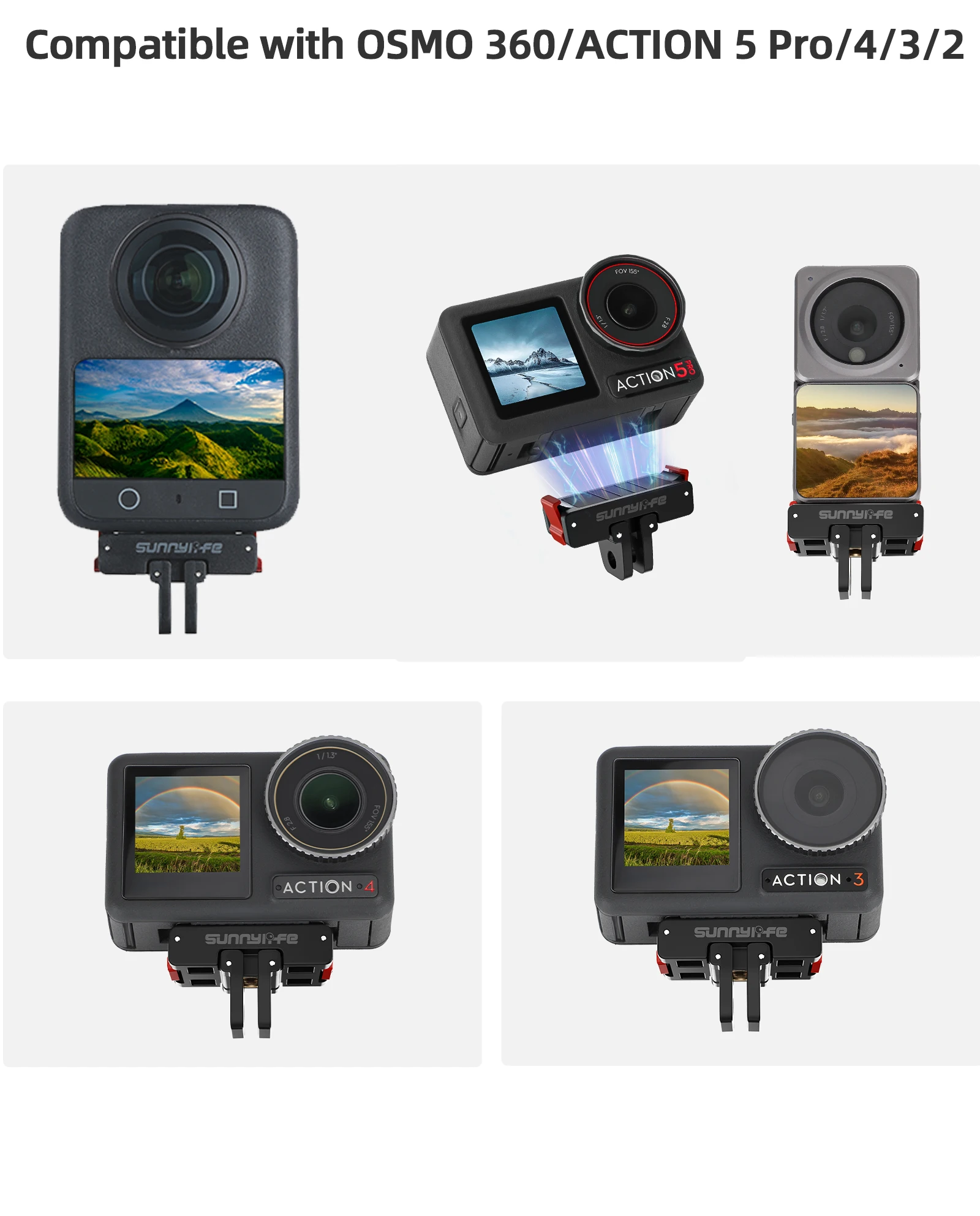 ل DJI Action 5 Pro محول مغناطيسي قابل للطي لوحة الإفراج السريع 1/4 موضوع منفذ عالمي ل DJI OSMO Nano/360/Action 4 3
